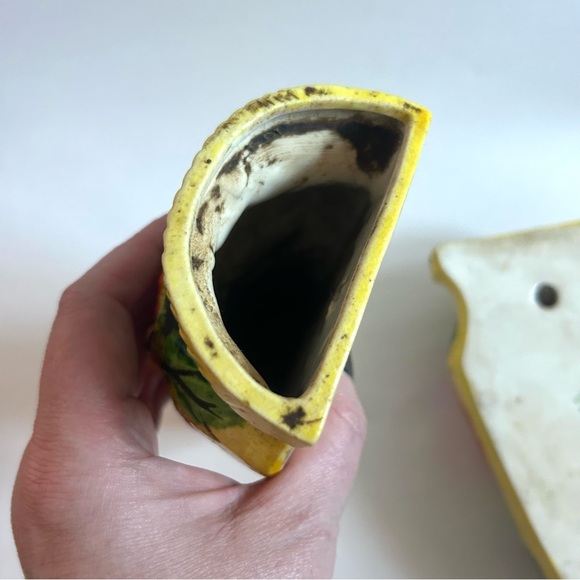 Vintage Set of 2 Japanese Wall Pockets Floral Basket Weave Pattern - Picture 8 of 8